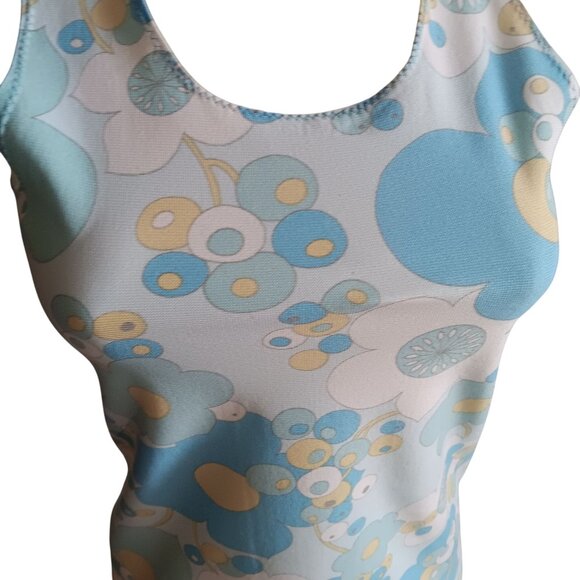 Small Vintage Top 1960's 1OF1 Handmade Stretch Knit Psychadelic Flower Tank Top - Picture 1 of 6
